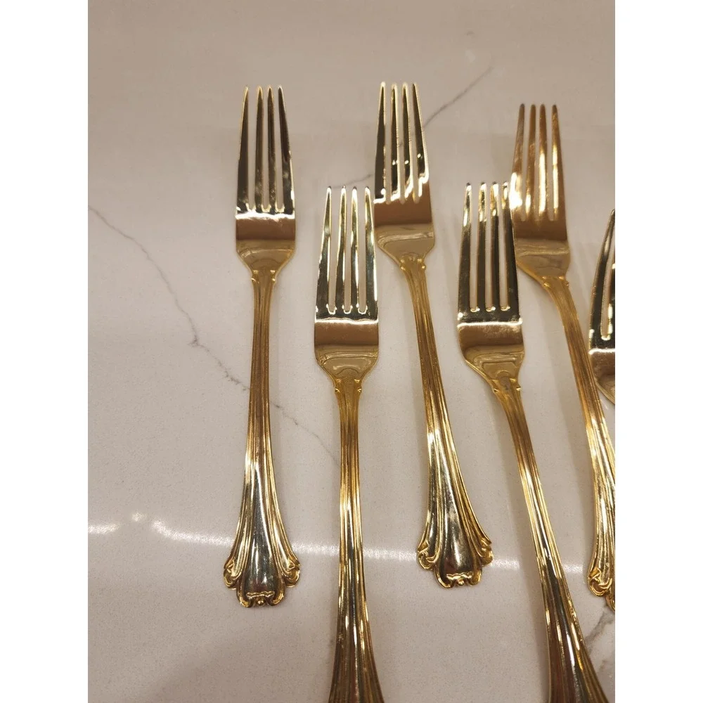 FB Rogers Gold Plated American Chippendale Set Of 8‎ Dinner Forks